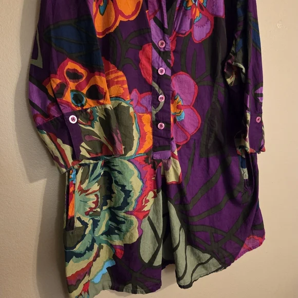 SOFT SURROUNDINGS Sadie Purple Multicolor Floral Print Cotton ¾ Sleeve Tunic 2X - Picture 4 of 11